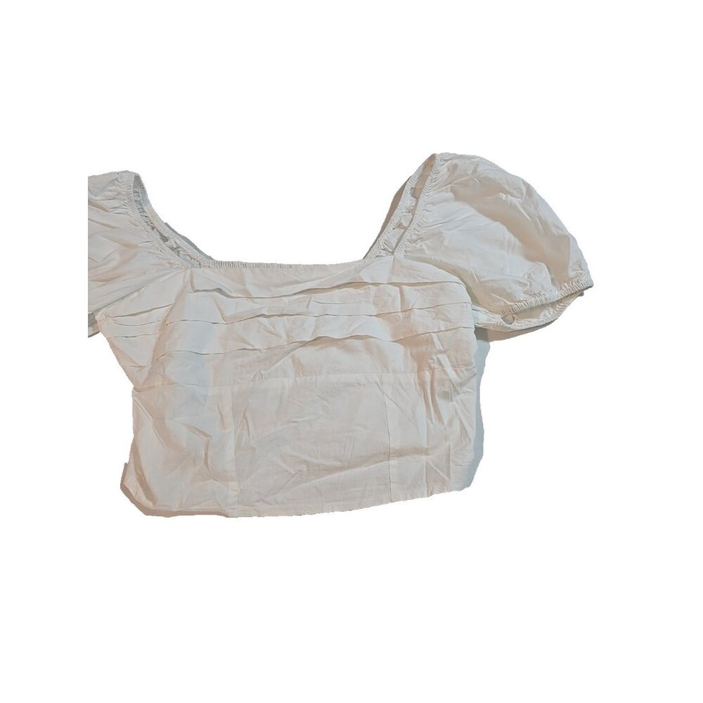 Sim & Sam Crop Top smocked White Ruffle Layered Cotton Short Puff Sleeve Size XL - Picture 6 of 16
